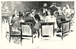 Palapeli, etsi mies, joka maksaa illallisen (litho) tekijältä Charles Dana Gibson