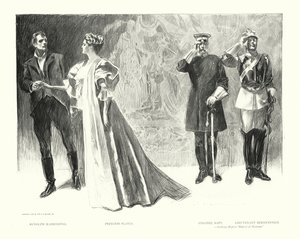 Rudolph Rassendyll, prinsessa Flavia, eversti Sapt, luutnantti Bernenstein (litografia). tekijältä Charles Dana Gibson