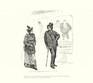 Näyttelijä: Jane, mitä eroa on mainostaululla ja mainostaululla Näyttelijän vaimo: No, ei voi hypätä laskutaulun yli (lit.) tekijältä Charles Dana Gibson