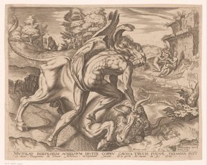 Hercules kesyttää kreetalaisen härän Herculesin työt Frans Florisin jälkeen (sarjan nimi)