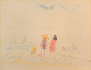 Kaksi naista ja lapsi rannalla (wc ja kynä paperille) tekijältä Charles Demuth