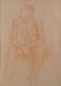 Istuva alaston (punainen liitu paperille) tekijältä Charles Despiau