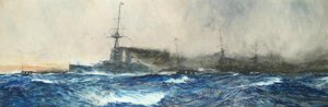 HMS Iron Duke johtaa muita laivaston pääaluksia. tekijältä Charles Dixon