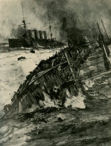 HMS Aboukirin uppoaminen, ensimmäinen maailmansota, 22. syyskuuta 1914, c1920. tekijältä Charles Dixon
