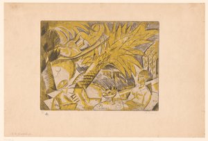 Auringonottohahmot palmun alla A la Guadeloupe (otsikko esineessä) tekijältä Charles Dufresne (signed by artist)