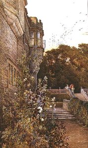Terassilla, Haddon Hall (akvarelli) tekijältä Charles Earle
