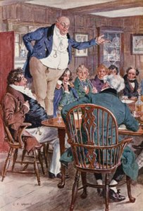 Charles Dickensin The Pickwick Papers -kirjan kuvitus (värilitografia).