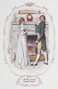 Kun he kiireesti kääntyivät ympäri - kuvitus Jane Austenin teoksesta "Ylpeys ja ennakkoluulo" (värinen lito) tekijältä Charles Edmund Brock