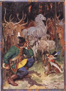 Hei! Hyvä mies, tiedän mikä sinua vaivaa, kohtaus Sur the Eaglesta Moses Gasterin (1856-1939) lastentarinoista Romanian legendoista 1921 tekijältä Charles Edmund Brock