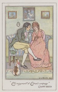 Jane Austenin kuvitus Sense and Sensibilitylle (värilitho) tekijältä Charles Edmund Brock