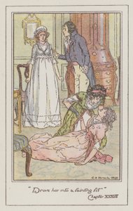 Jane Austenin kuvitus Sense and Sensibilitylle (värilitho) tekijältä Charles Edmund Brock