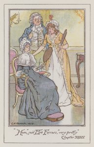 Jane Austenin kuvitus Sense and Sensibilitylle (värilitho) tekijältä Charles Edmund Brock