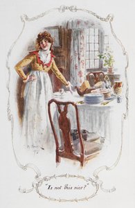 "Eikö olekin mukavaa?", kuvitus Jane Austenin teoksesta "Ylpeys ja ennakkoluulo" (värilitho)