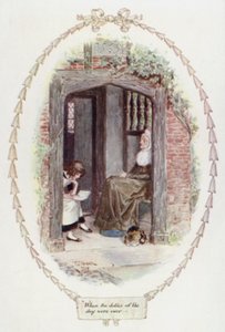 Kun päivän tehtävät olivat ohi (väri litho) tekijältä Charles Edmund Brock