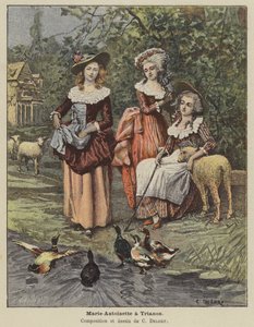 Marie Antoinette Trianonissa (värilitho) tekijältä Charles Edouard Delort