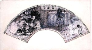 Viuhkasuunnittelu (Le Boudoir) (kynä & muste ja akvarelli paperille) tekijältä Charles Edward Conder