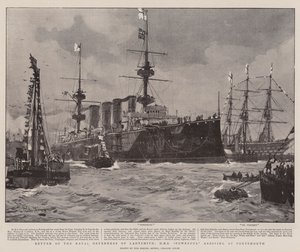 Ladysmithin merivoimien puolustajien paluu, HMS Powerful saapuu Portsmouthiin.