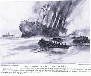 Hänen oma miehistönsä upotti Dresdenin maaliskuussa 1915 tekijältä Charles Edward Dixon