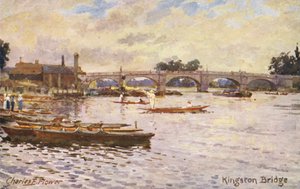 Thames-joki: Kingstonin silta (värilitografia) tekijältä Charles Edwin Flower