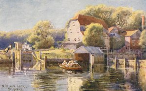 Thames-joki: Mill and Lock Shiplake (värilitro). tekijältä Charles Edwin Flower