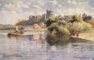 Thames-joki: Windsorin linna (värilitro) tekijältä Charles Edwin Flower