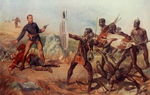 "Luutnantit Melvill ja Coghill 24. rykmentti kuolee pelastaakseen kuningattaren värit", 1900. tekijältä Charles Edwin Fripp