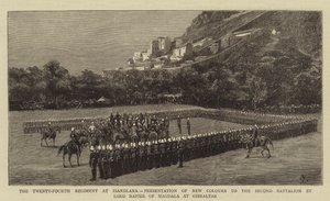 Kaksikymmentäneljäs rykmentti Isandlanassa, Magdalan lordi Napierin uudet värit toiselle pataljoonalle Gibraltarilla. tekijältä Charles Edwin Fripp