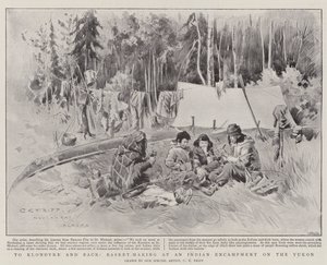 Klondykeen ja takaisin, korien teko intialaisessa leirintäalueella Yukonissa (litho) tekijältä Charles Edwin Fripp