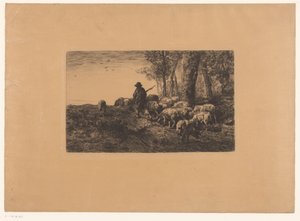 Paimen ryhmä sikoja tekijältä Charles Emile Jacque (attributed to)