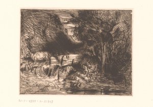Maisema lehmän ja vesistön kanssa tekijältä Charles Emile Jacque (attributed to)