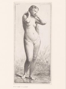 alaston nainen seisomassa tekijältä Charles Emile Jacque (attributed to)