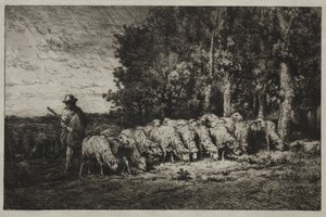Lauma metsän reunalla tekijältä Charles Emile Jacque
