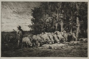 Lauma metsän reunassa, 1880. tekijältä Charles Emile Jacque