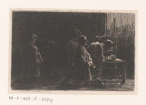 Rukoilevat hahmot tuolin edessä tekijältä Charles Emile Jacque