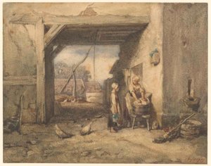 Maatilan sisäpiha tekijältä Charles Emile Jacque