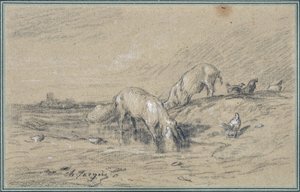 Sikalauma Charles Jacquen piirustus (1813-1894) tekijältä Charles Emile Jacque