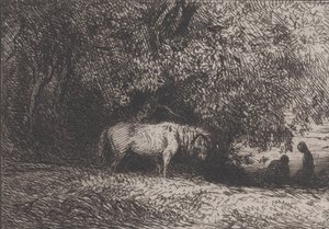 Hevonen puun oksan alla, 1846. tekijältä Charles Emile Jacque