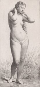Nuori nainen kylvyssä, 1866. tekijältä Charles Emile Jacque