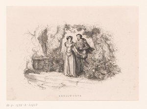 Pari puutarhassa Kenilworth (otsikko esineessä) tekijältä Charles Emile Jacque