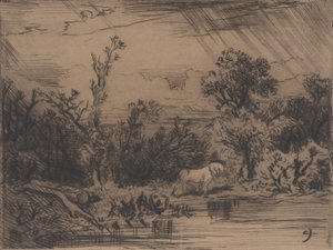 Maisema ja ukkosmyrsky, 1848. tekijältä Charles Emile Jacque