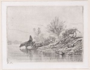 Maisema karjan kanssa, 1848. tekijältä Charles Emile Jacque