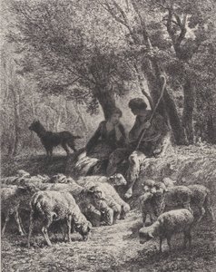 Pastoraalinen kohtaus, 1864. tekijältä Charles Emile Jacque