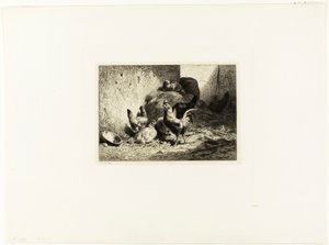Kukko ja kanat tekijältä Charles Emile Jacque