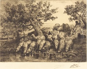 Lampaat juomapaikalla tekijältä Charles Emile Jacque