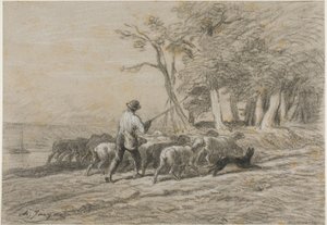 Paimen ja hänen laumansa tekijältä Charles Emile Jacque