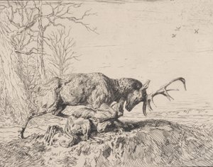 Polttarit taistelevat susia vastaan Antoine Louis Baryen mukaan, 1846. tekijältä Charles Emile Jacque