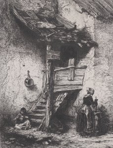 Portaat ja naisen kuohuminen, 1845. tekijältä Charles Emile Jacque