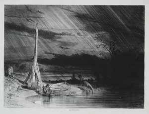 Kalastaja, sateinen sää tekijältä Charles Emile Jacque