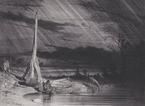Kalastaja, Sateinen sää, n. 1853. tekijältä Charles Emile Jacque
