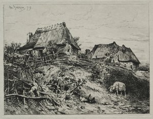Kaksi mökkiä pankissa tekijältä Charles Emile Jacque